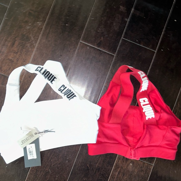 New CLQ sports bras Clique sz 4 Small spandex athletic bra yoga red white nwt S - Picture 4 of 6